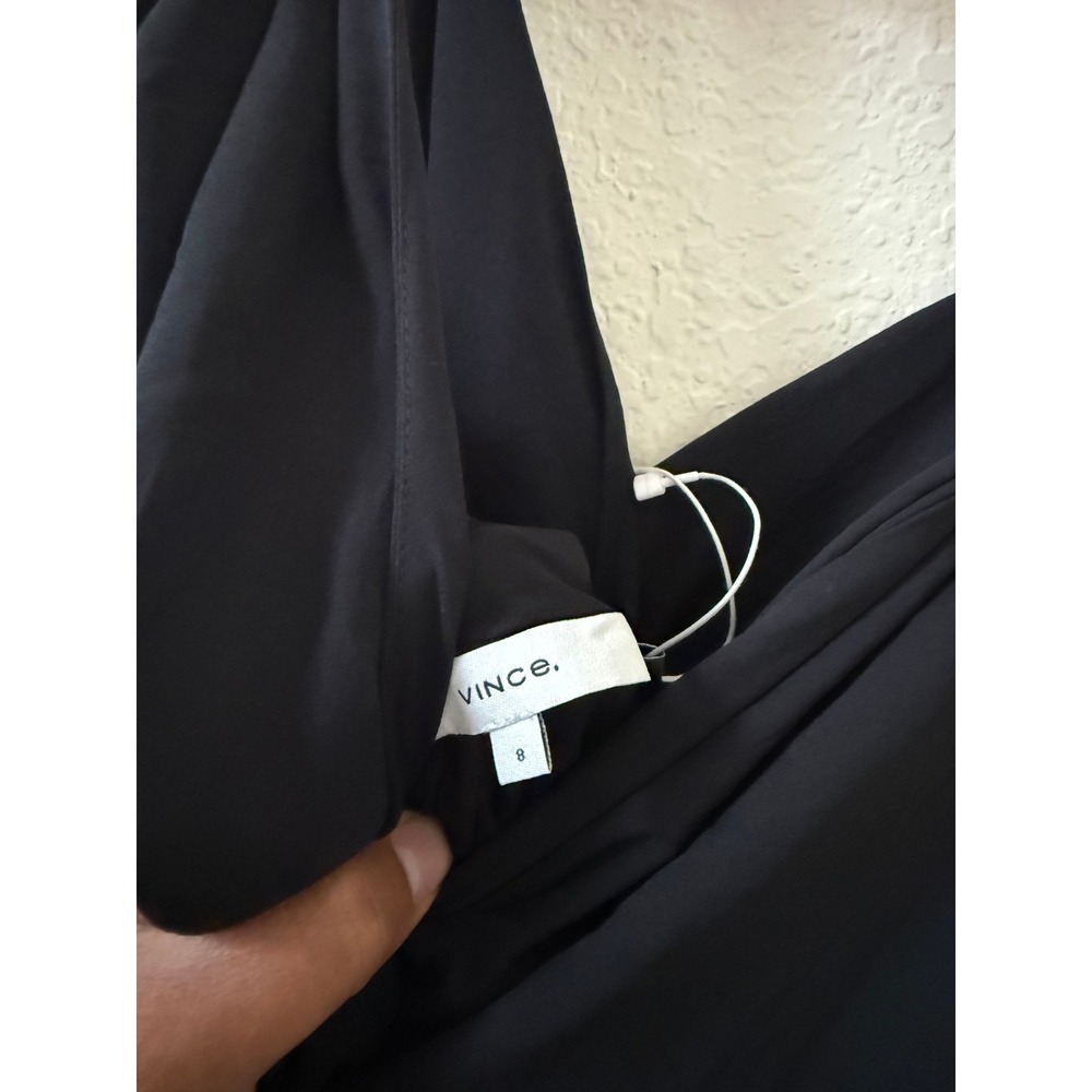 NWT Vince Twist Front Pleated Black V-Neck Midi Dress Size 8 Quiet Luxury - Picture 11 of 11